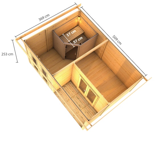 Karibu Saunahaus Mainburg 5 mit Vorraum - 38 mm inkl. gratis Sauna-Zubehörset im Wert von 234,94 €