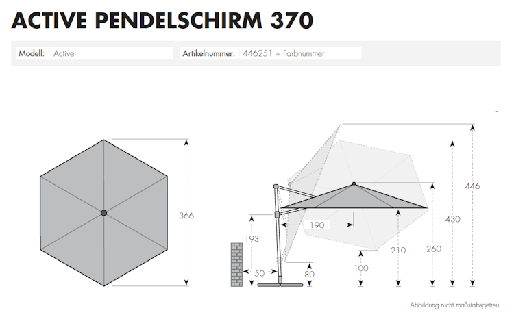 doppler Pendelschirm ACTIVE 370, Aluminium Grau / 100 % Polyester 200 g/m²