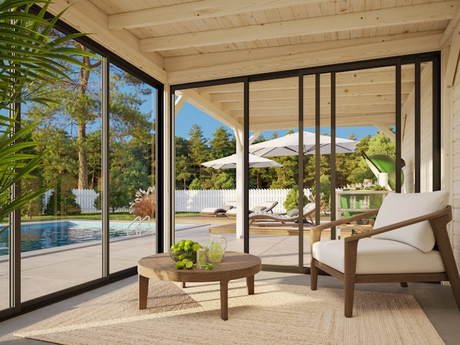 Palmako Gartenhaus Connect Lenna 16,6 m² Set 705 Slide Plus mit Isolierglas-Schiebetüren - 28 mm