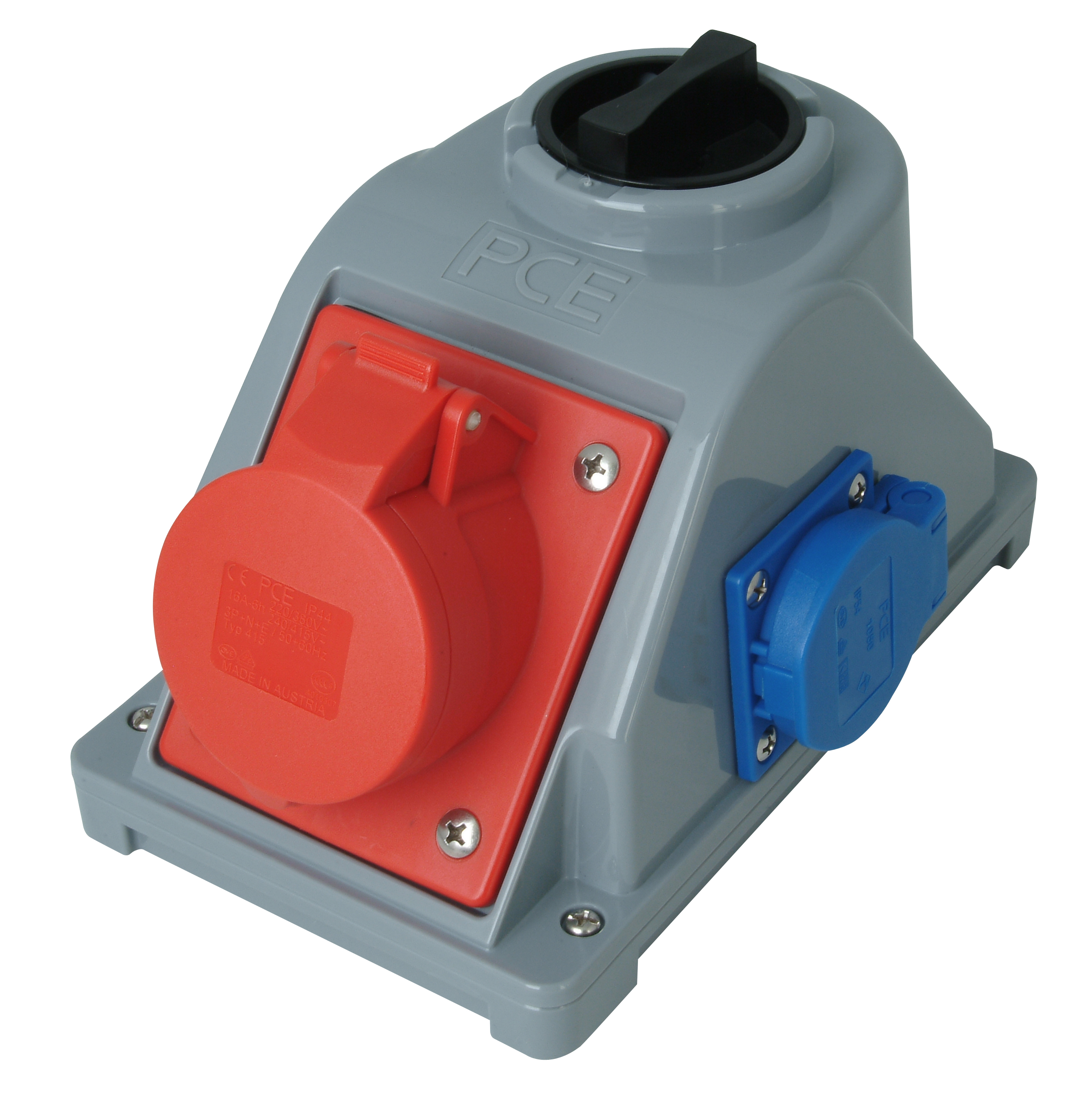 Kopp CEE-Kombi-Wandsteckdose 5-polig mit Klappdeckel grau