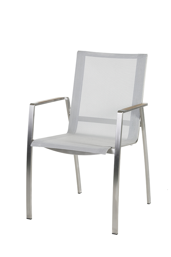 Diamond Garden Stapelstuhl VENEDIG, Edelstahl / Sunproof Sling Silber/Weiß - Auslaufartikel