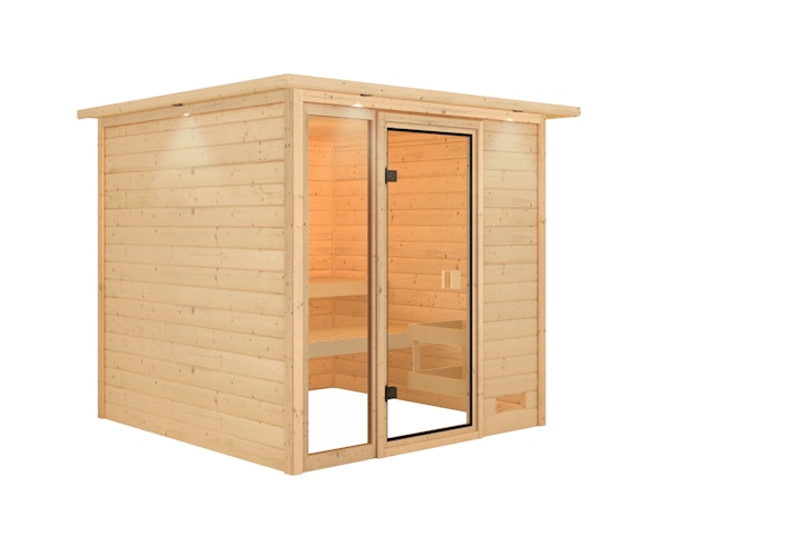 Karibu Woodfeeling Sauna Jutta - 38 mm Massivholz Aktionssauna inkl. gratis Sauna-Zubehörset im Wert von 234,94 €