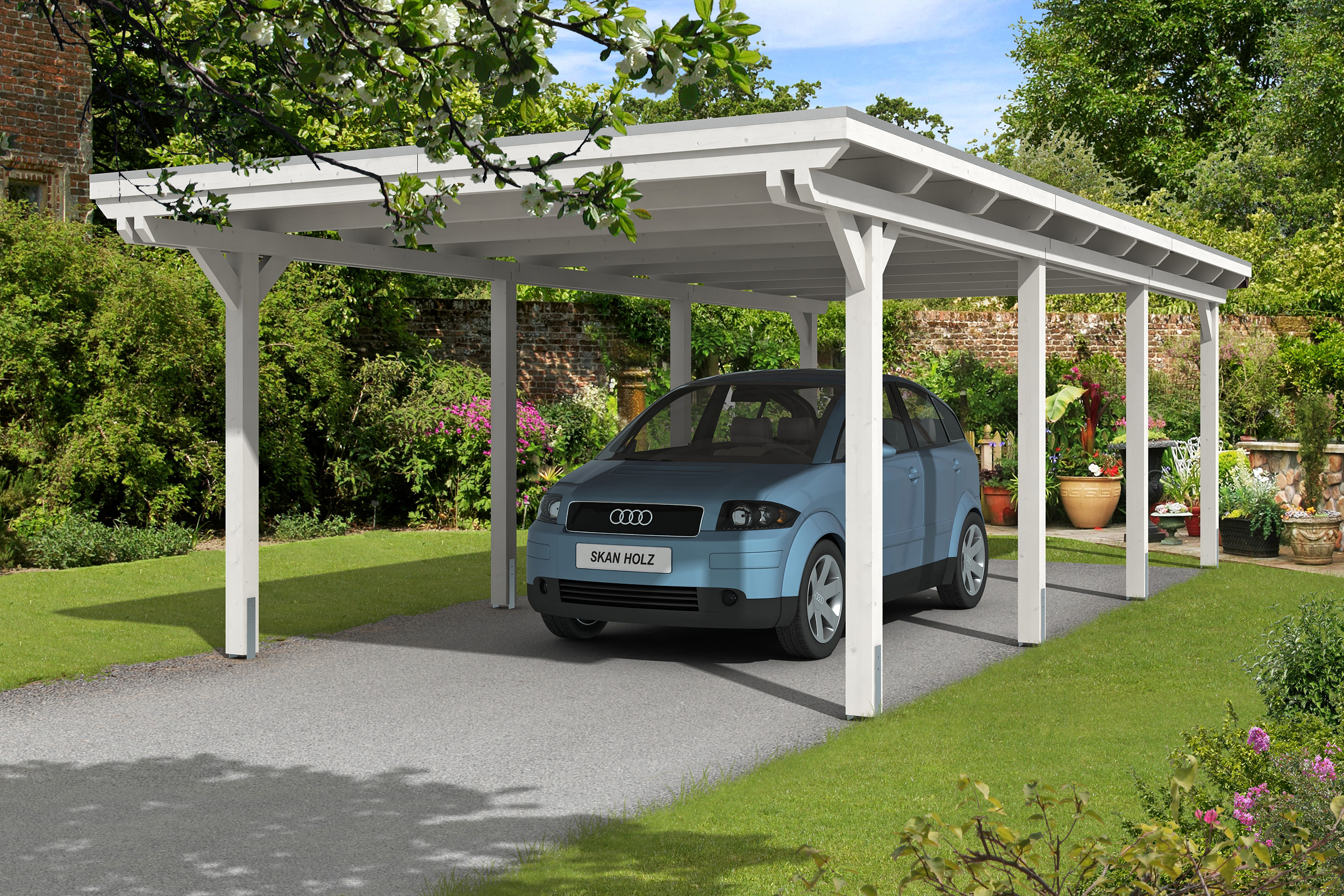 Skan Holz Emsland Flachdach Carport-404x846 cm-grau Holzcarport