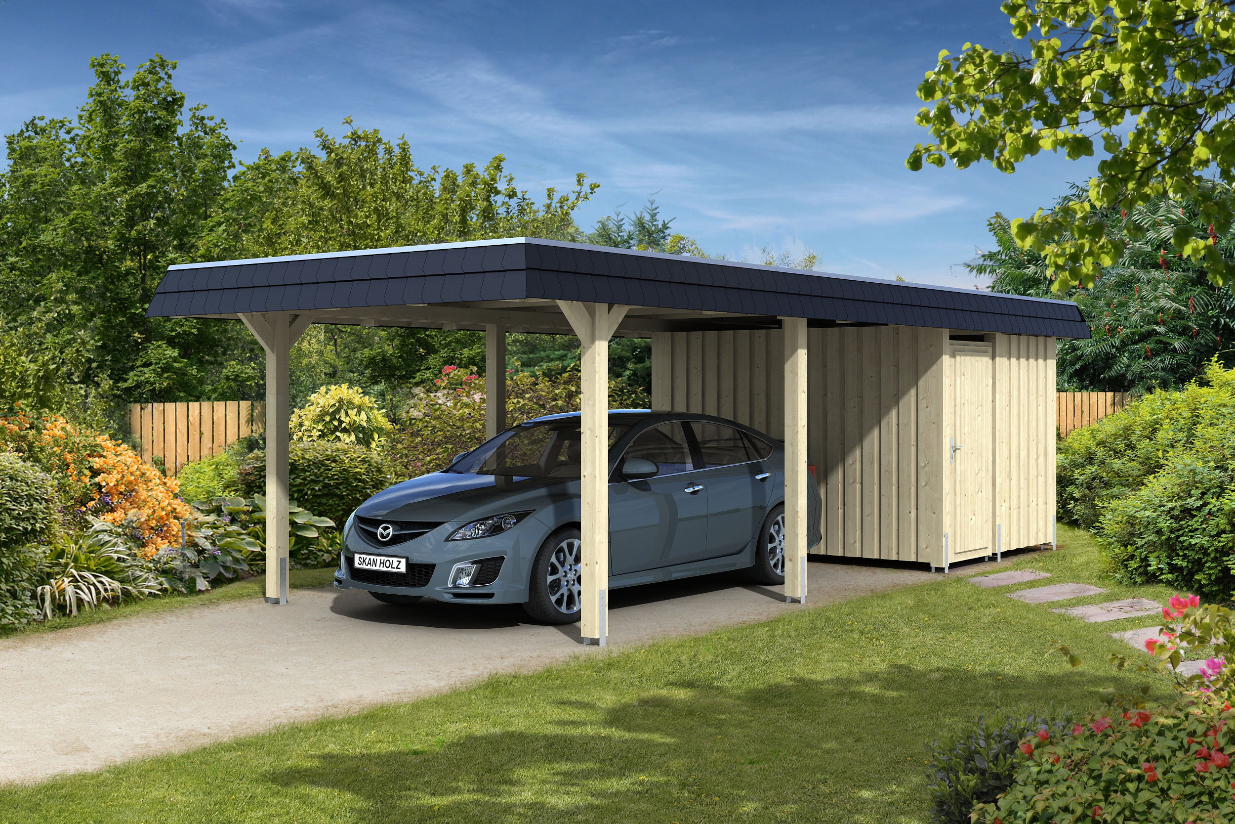 Skan Holz Carport Leimholz 362 cm - Größe 2 farblich unbehandelt Holzcarport