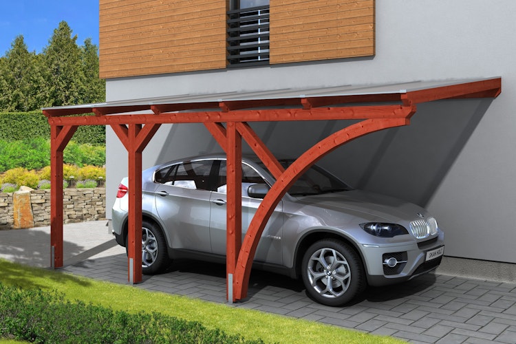 Skan Holz Wandanbau-Carport Eifel mit Einfahrtsbogen 300 x 541 cm