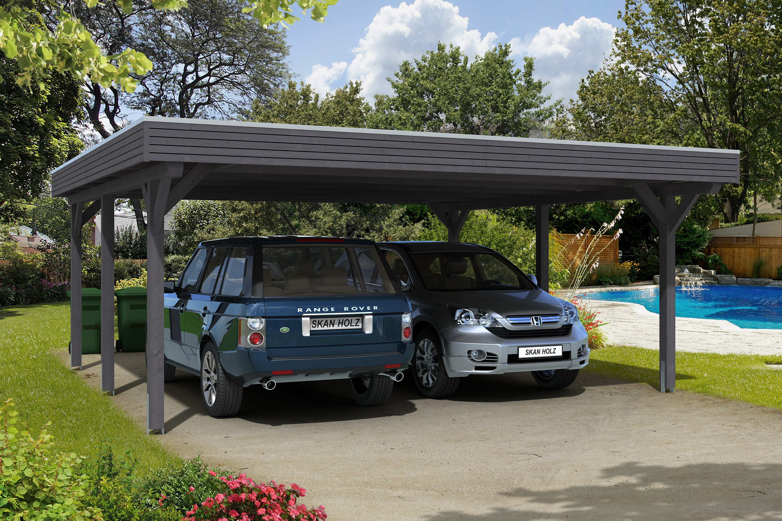 Skan Holz Spessart Doppelcarport Gr.1 611x604cm grau Holzcarport
