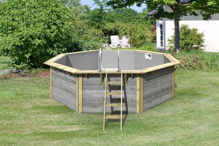 Karibu Pool Modell X2 470 x 470 cm - kesseldruckimprägniert/wassergrau mit Metallecken