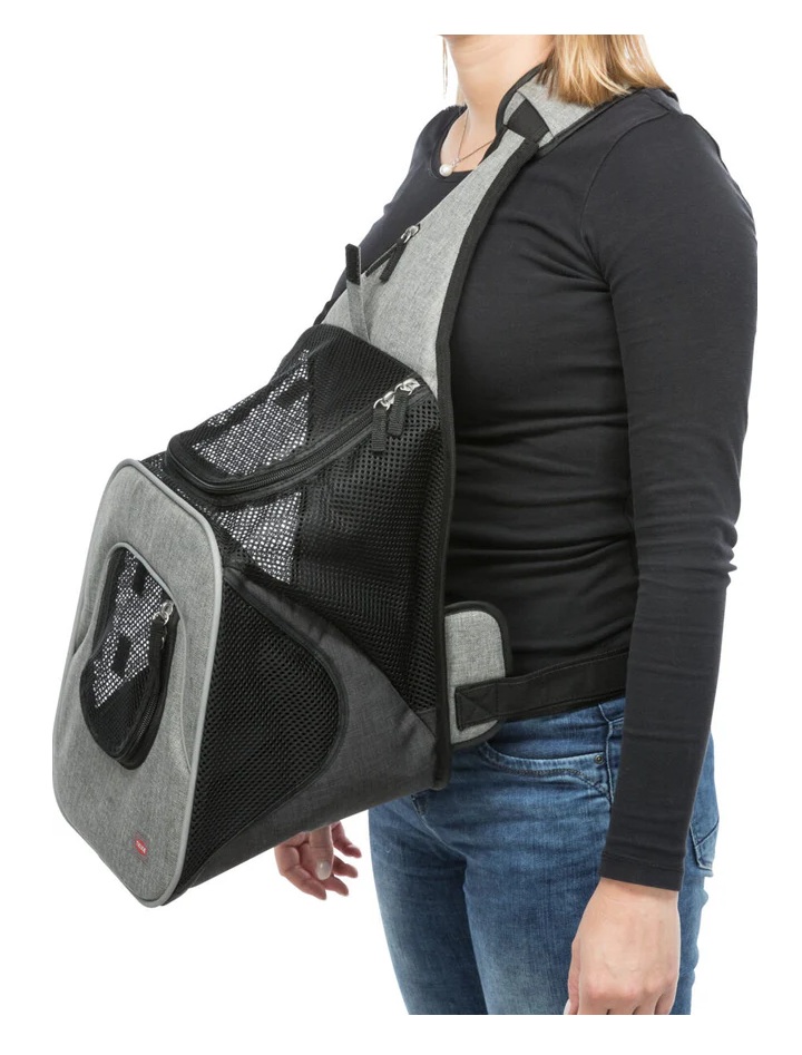 TRIXIE Fronttasche Savina, 30 × 33 × 26 cm, schwarz/grau