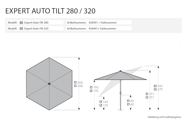 doppler Mittelmastschirm EXPERT 320 Auto-Tilt, Aluminium Silber / 100 % Polyester 180 g/m²