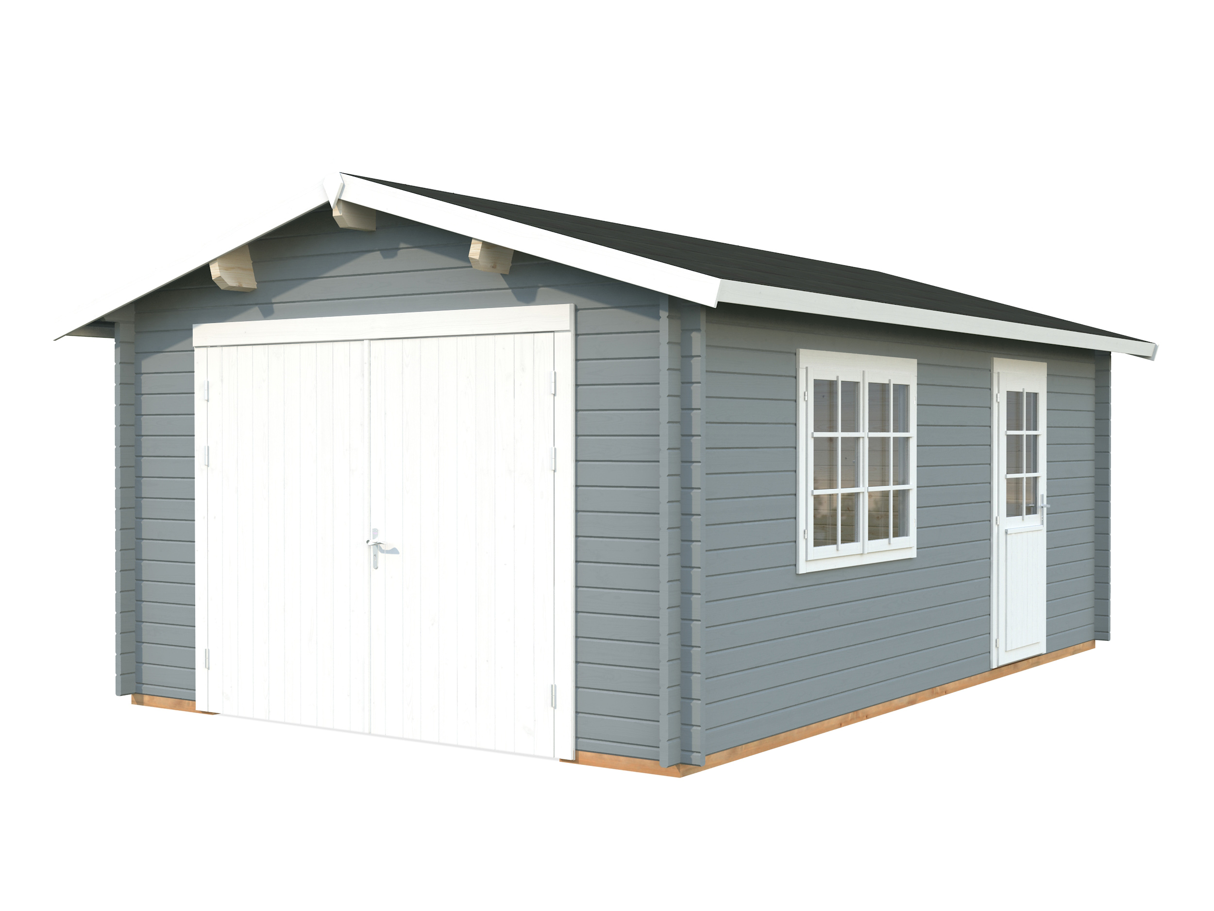 Palmako Garage Roger 19,0 m² - 44 mm - mit Holztor hellgrau/weiß lackiert