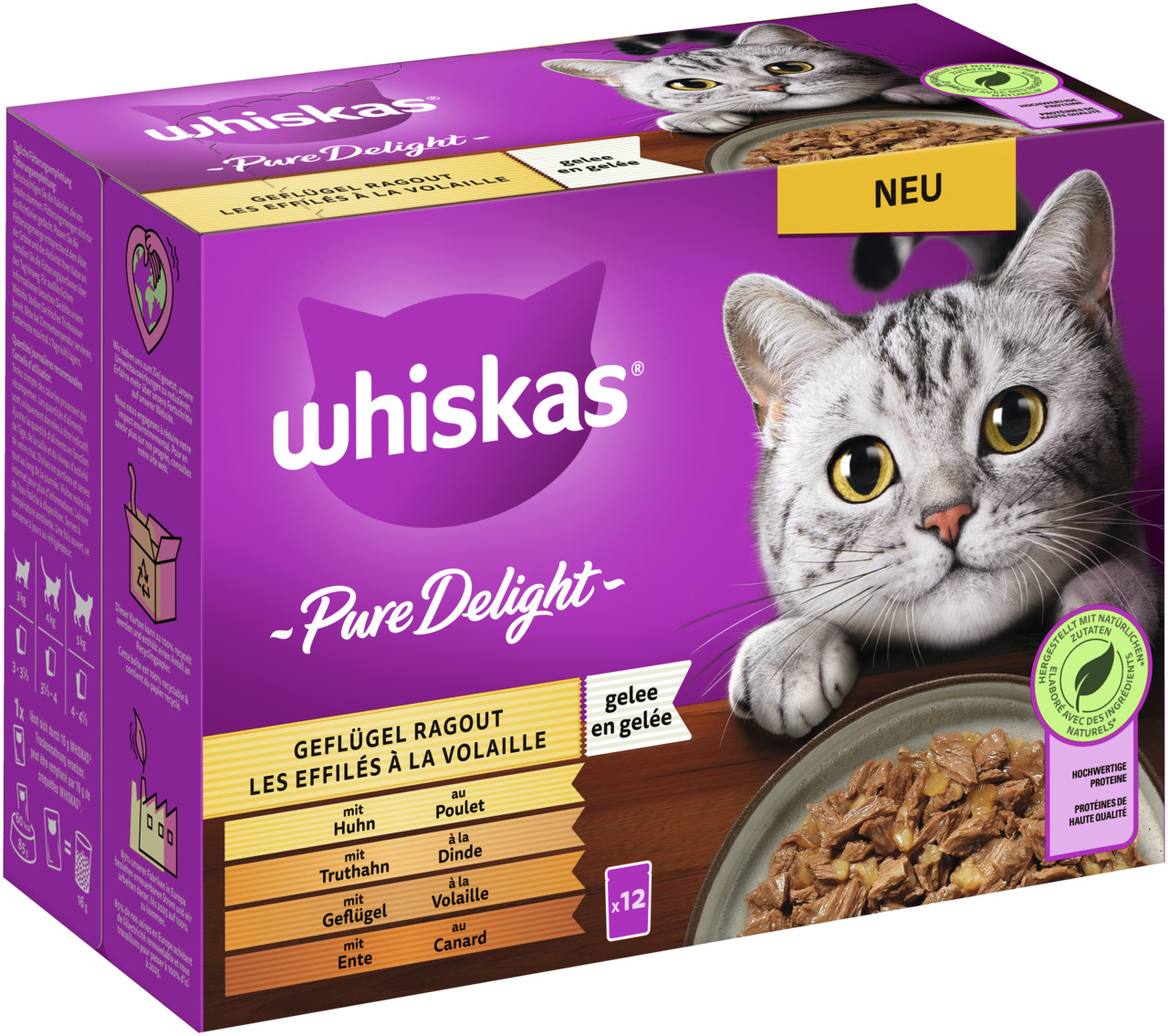 Whiskas Pure Delight Geflügel in Gelee 12 x 85 Gramm Multipack Katzennassfutter