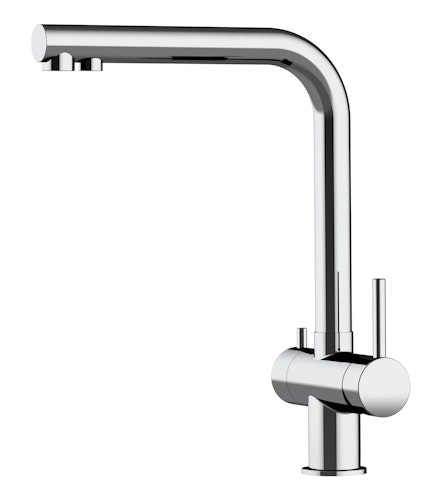 NIEDERDRUCK 3 Wege Wasserhahn Küchenarmatur, Edelstahl Massiv, 360° schwenkbarem L-Auslauf, Hochglanz Poliert