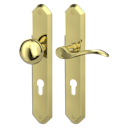 Vorschaubild Griffwerk AMADEUS -Messing Optik Langschild-Garnitur -sichtbar verschraubt -Knopf R21 -WR -TS 40-45mm