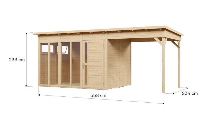 Bertilo Element-Gartenhaus Pentus 3 Office inkl. Lounge-Anbau - 19 mm