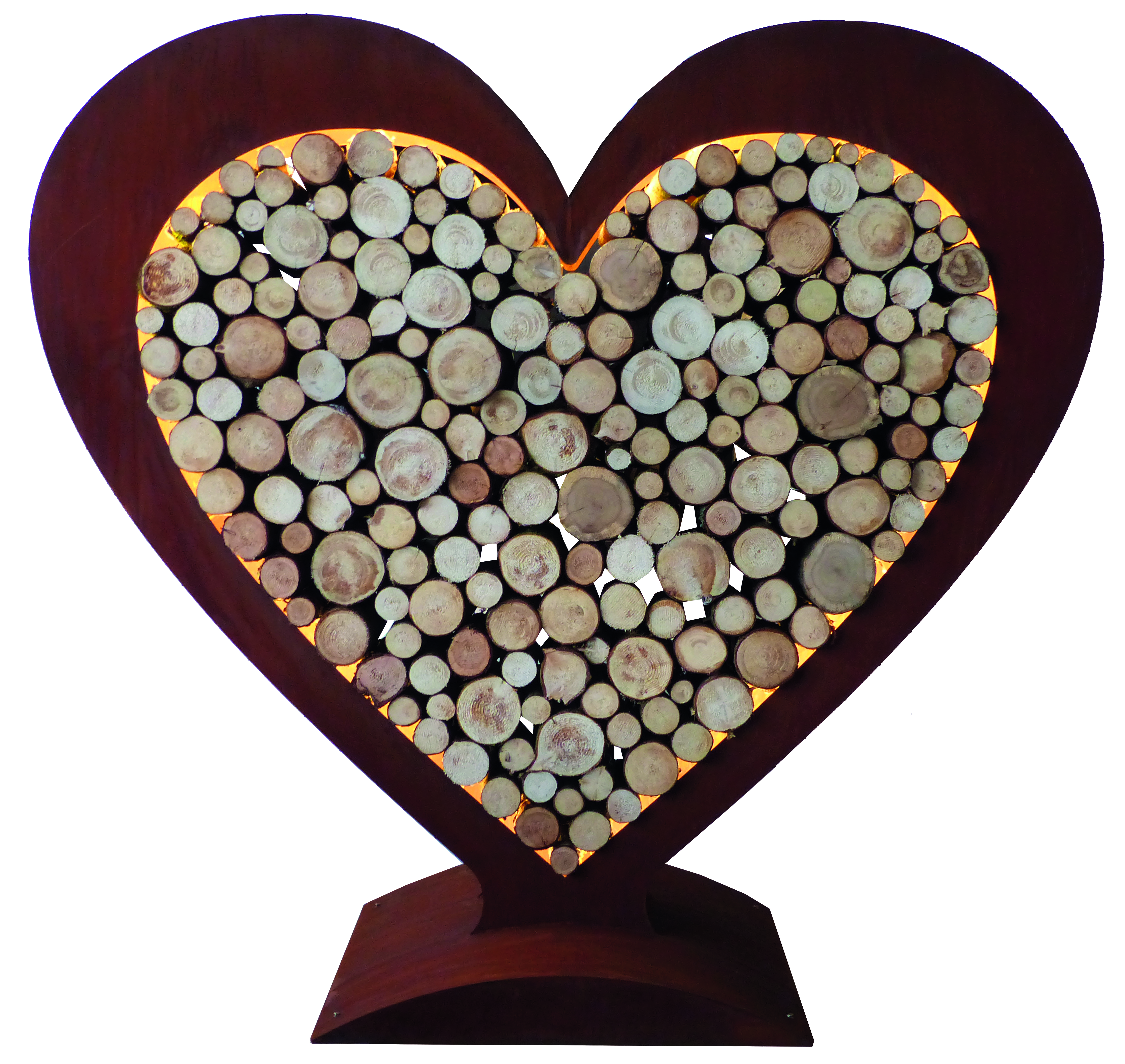 Badeko Herz Holzregal 200 cm in Edelrostoptik – Inkl. LED-Beleuchtung