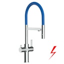 Vorschaubild NIEDERDRUCK 3 Wege Wasserhahn Küchenarmatur, FC, mit 360° schwenkbarem Auslauf, abnehmbare 2 strahl Handbrause, Verchromt / Blau