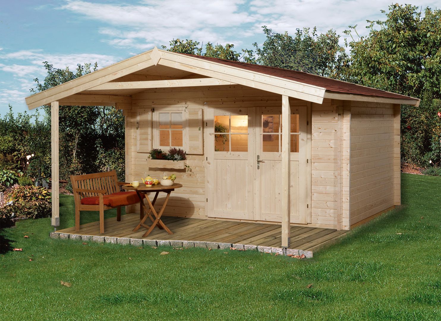 Weka 45 mm Gartenhaus 136 A mit Vordach (200 cm)