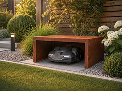 Badeko Mährobotergarage in Edelrostoptik mit Metallabdeckung H 40 cm, B 80 cm, T 70 cm