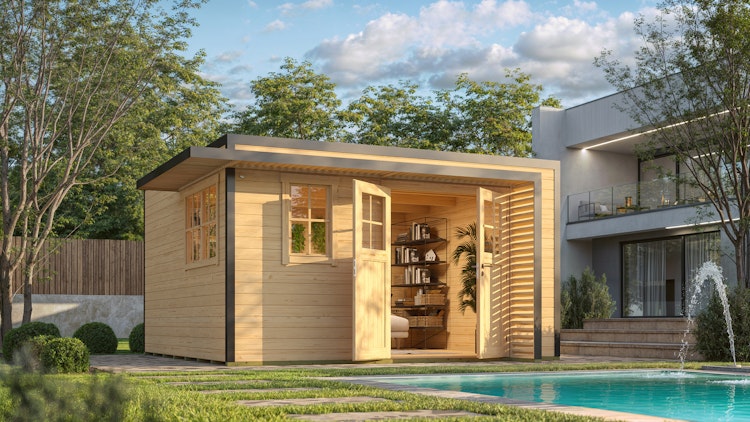 Weka Design Gartenhaus Pure Garden Amberley mit Massivholz-Doppeltür - 44 mm