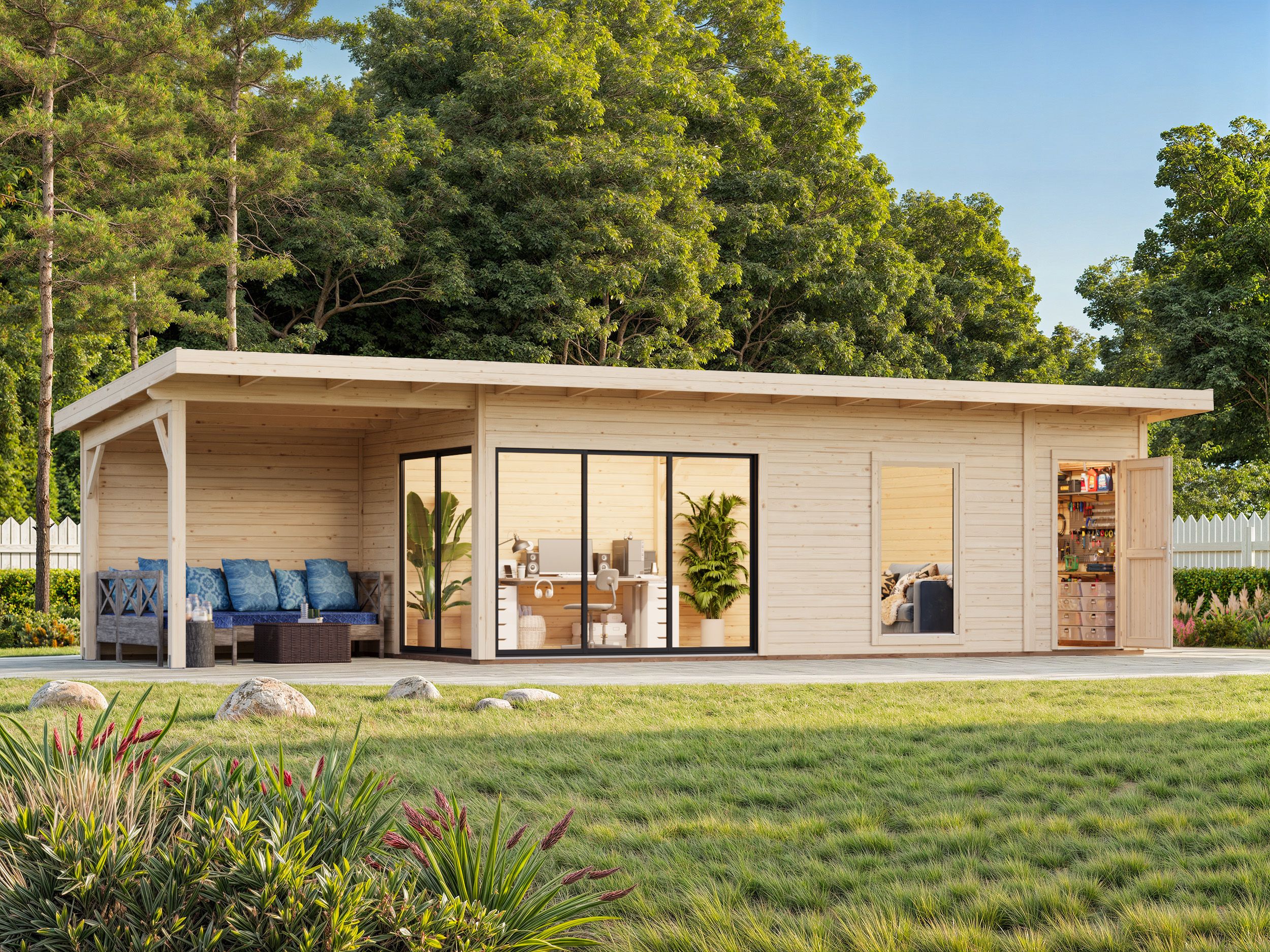 Palmako Gartenhaus Andrea 21,1 + 7,9 m² Slide - 44 mm