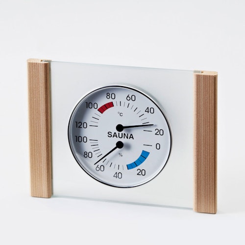 Infraworld Klimamesser mit Glas- Holzrahmen in Fichte oder Zeder