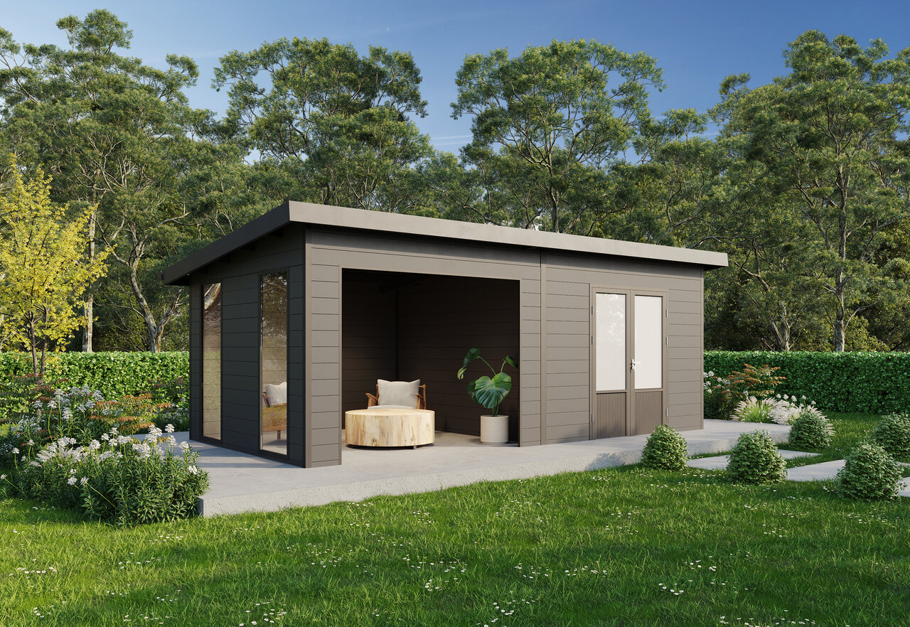 Wolff Finnhaus Seitenwandpaket inkl. 2 Fenster für WPC Gartenhäuser Tona 5024/6024 Anthrazit