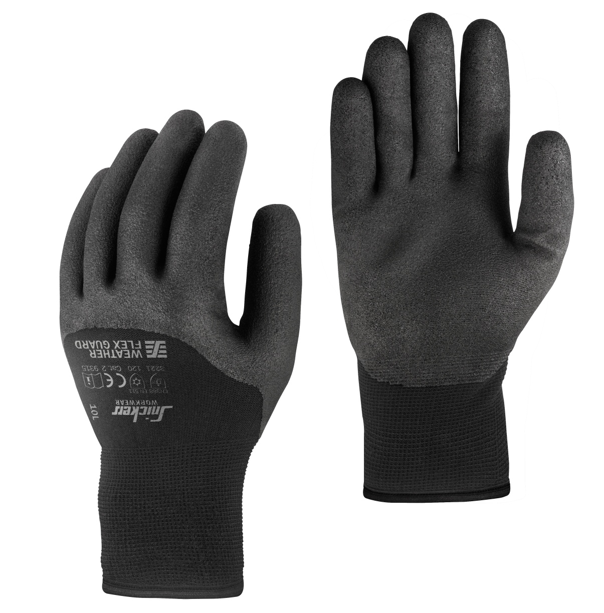 Snickers WETTER Flex Guard Handschuhe 100 PAAR 10 schwarz-schwarz