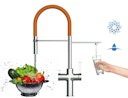 Vorschaubild 4 Wege Wasserhahn Küchenarmatur, FC, mit 360° schwenkbarem Auslauf, abnehmbare 2 strahl Handbrause, Verchromt / Orange