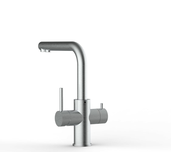 Kurzversion - 5 Wege Wasserhahn Küchenarmatur, Edelstahl Massiv mit 360° schwenkbarem L-Auslauf , Gebürstet