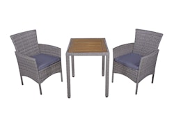 Garden Pleasure Balkon-Set DAKOTA, Tisch 70 x 60 + 2 Sessel, Polyrattan / Akazie / Kissen 100 % Polyester