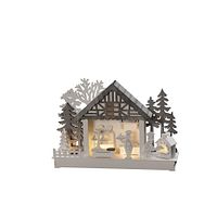 Konstsmide Weihnachtsbeleuchtung  LED Holzsilhouette Haus 4 warmweiße Dioden