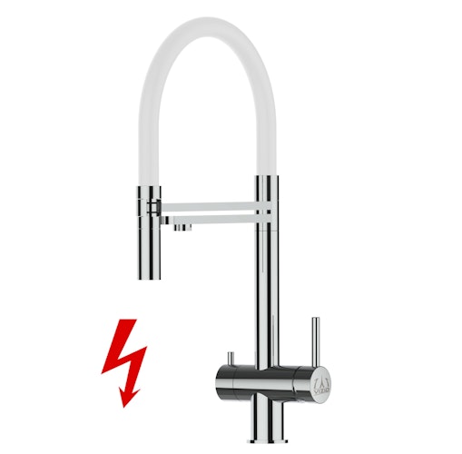 NIEDERDRUCK 3 Wege Wasserhahn Küchenarmatur, Edelstahl Massiv mit 360° schwenkbarem Auslauf, abnehmbare 2 strahl Handbrause, Hochglanz / Weiß