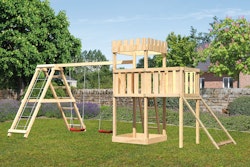 Akubi Kinderspielturm Ritterburg Löwenherz inkl. Doppelschaukelanbau, Klettergerüst, Anbauplattform und Netzrampe