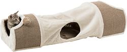 TRIXIE Kratztunnel mit 2 Höhlen, Plüsch/Sisalteppich, 110 × 30 × 38 cm, lichtgrau/braun