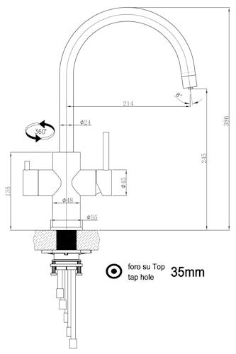 5 Wege Wasserhahn Küchenarmatur, Edelstahl Massiv mit 360° schwenkbarem U-Auslauf, Gebürstet