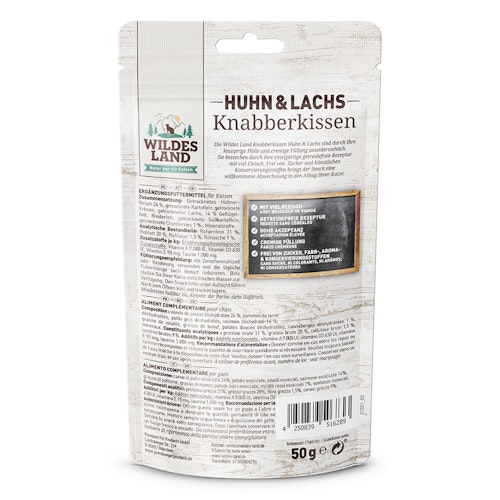 WILDES LAND Katze 50g Knabberkissen Huhn und Lachs