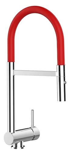 Wasserhahn Vorfenster Küchenarmatur, Umklappbar 6 CM, mit 360° schwenkbarem Auslauf, abnehmbare 2 strahl Handbrause, Verchromt / Rot