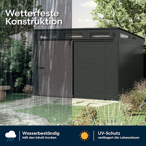 Suncast Kunststoff-Gerätehaus Modernist mit Schiebetür – stahlverstärkt