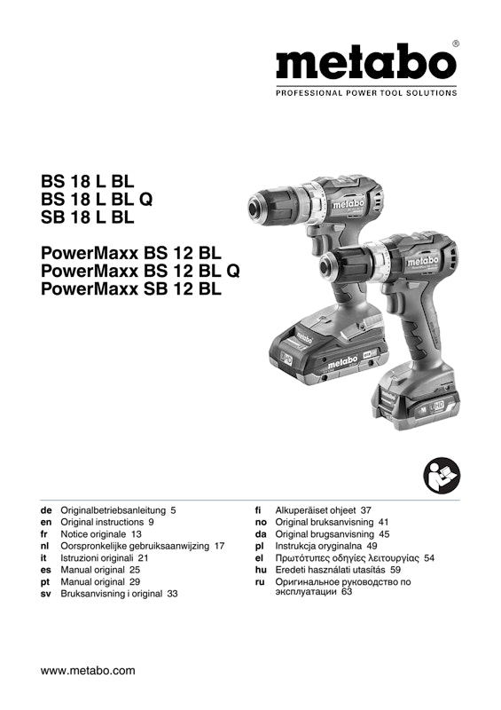 Bedienungsanleitung fÃ¼r Metabo Akku-Bohrschrauber PowerMaxx BS 12 BL