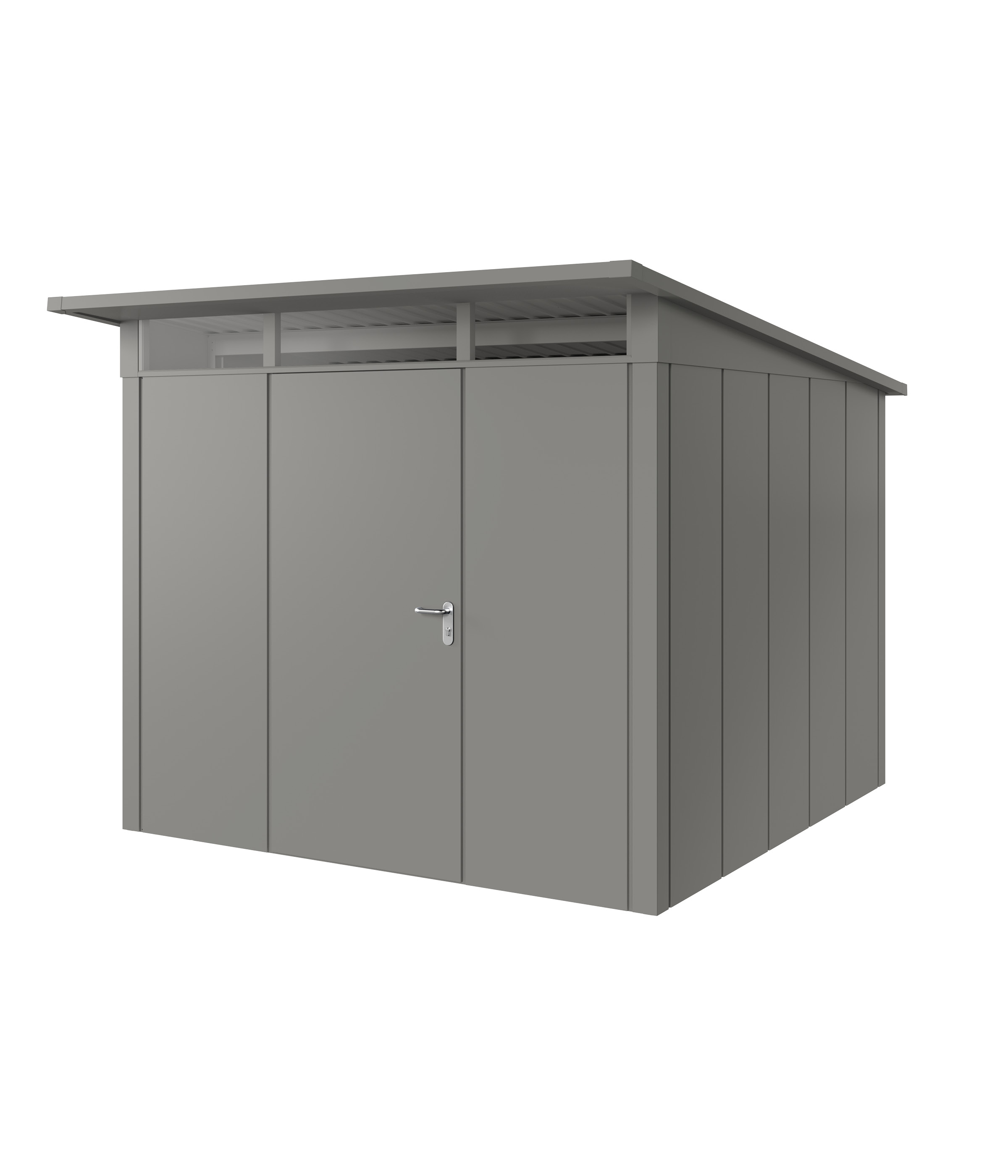 Hörmann Metall-Gerätehaus Juno JPD mit Pultdach B 262 x T 262 cm (JPD 10) Motiv Design (mit breiten Lamellen) Einzeltür ...