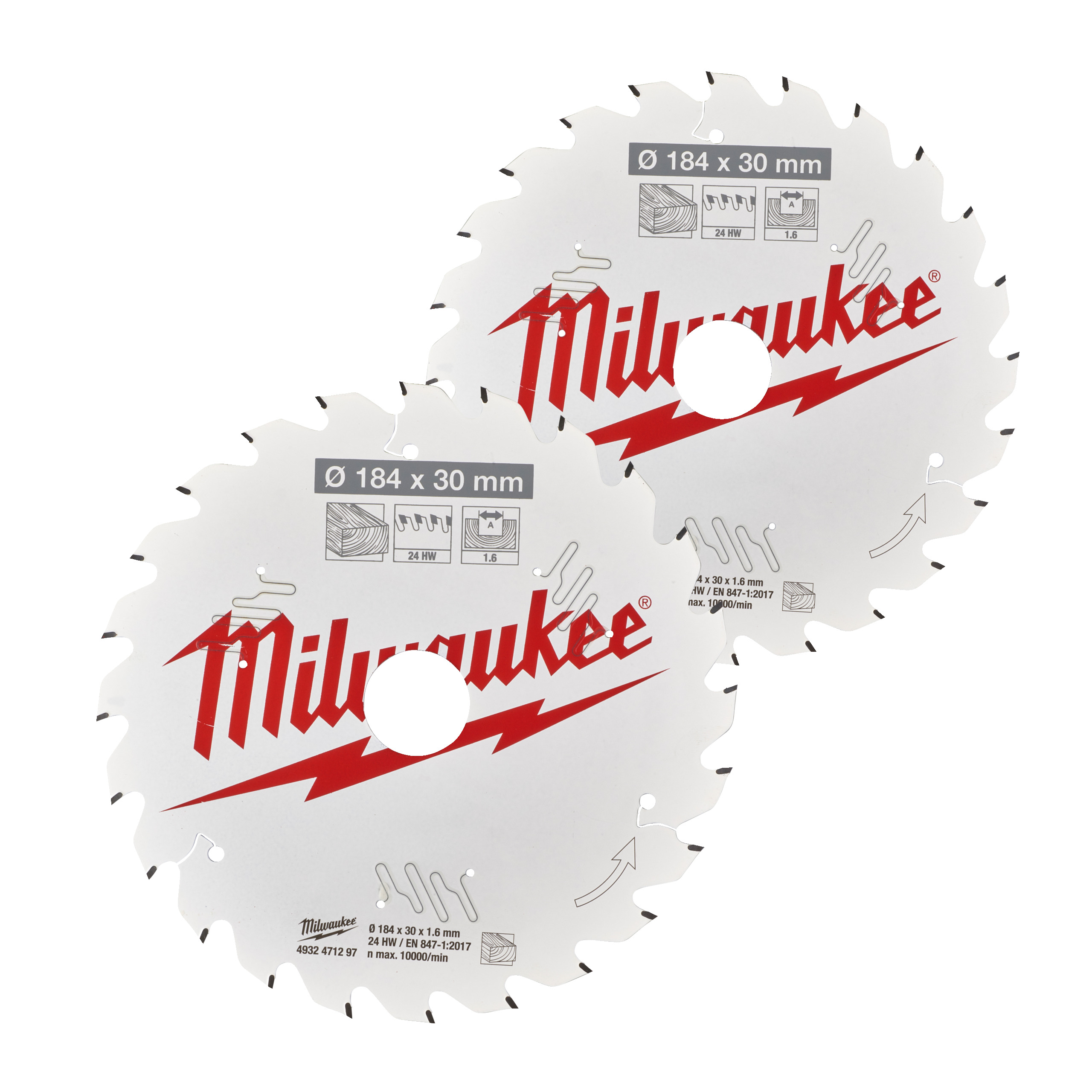Milwaukee Kreissägeblatt Holz für Handkreissägen Doppelpack 190/30 mm Z24 Wechselzahn u. 190/30 mm Z48 Wechselzahn 49324...