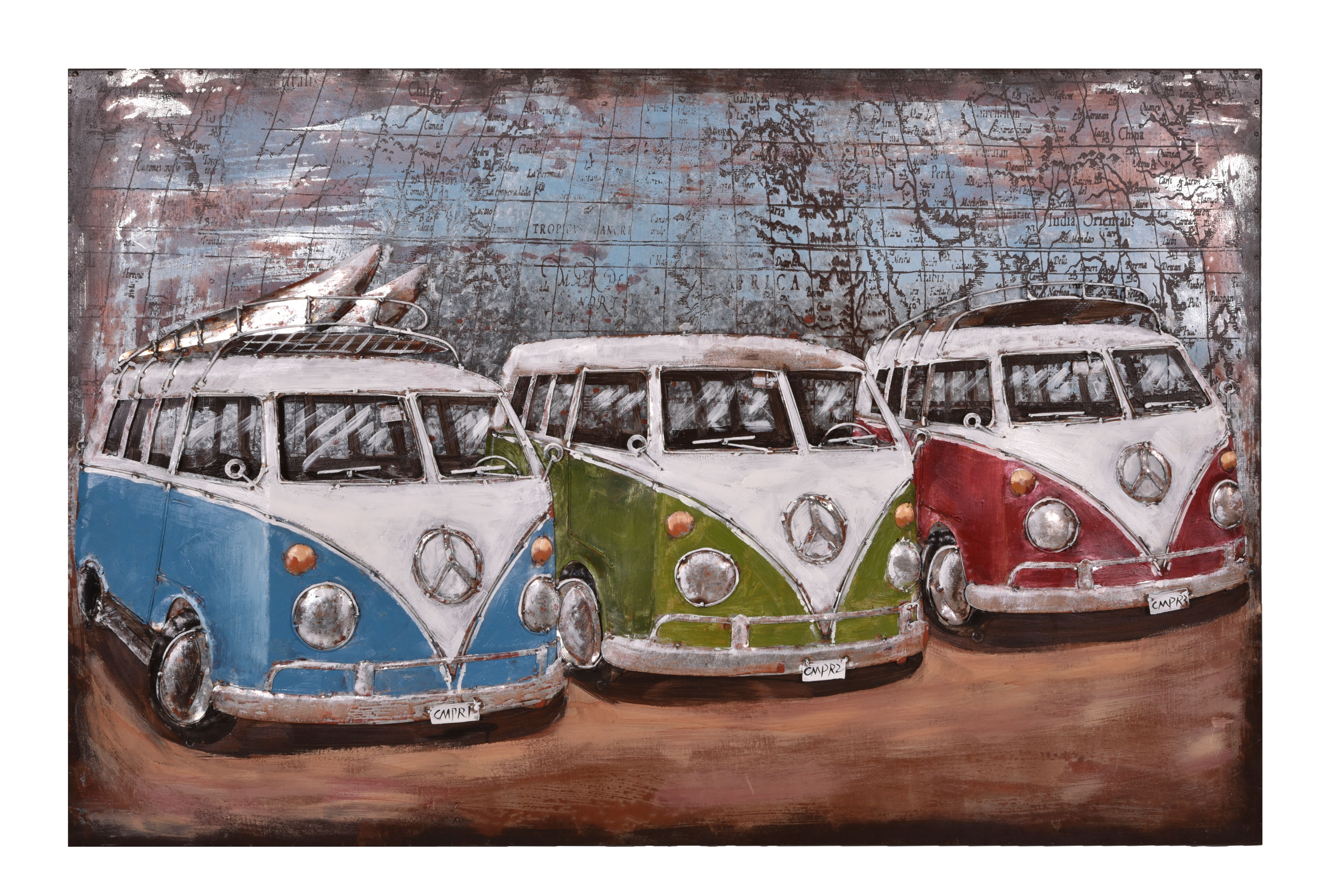 3D Metallbild 3 Bullis 120 x 80 cm, Stahlblech