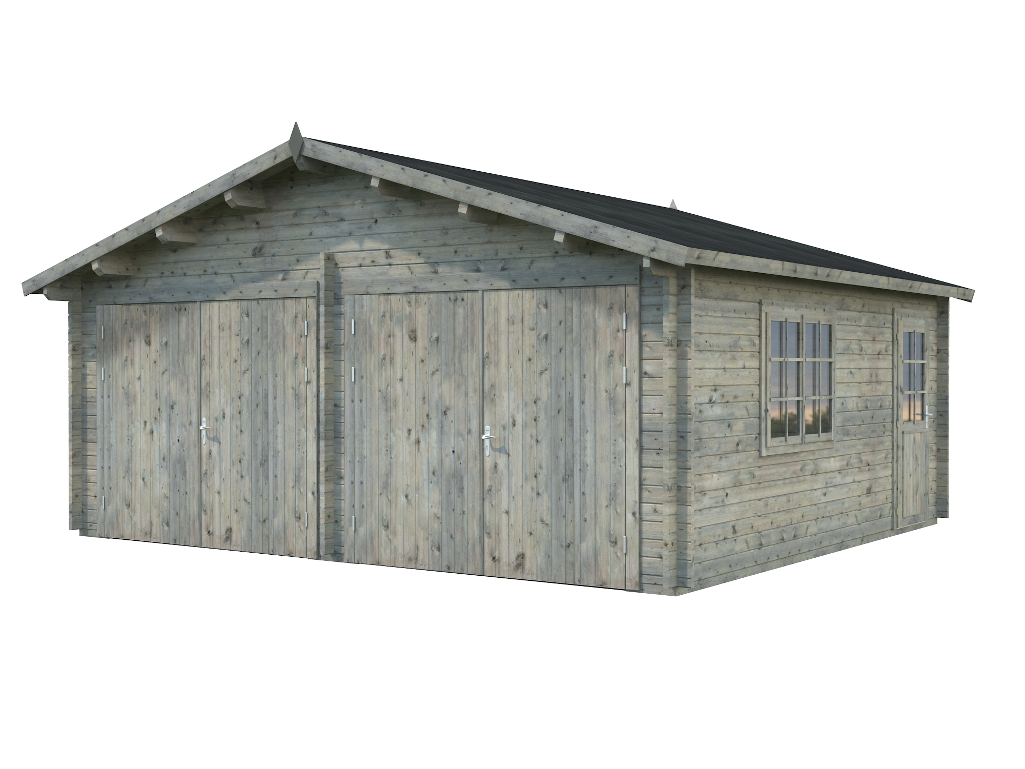 Palmako Garage Roger 28,4 m² - 44 mm - mit Holztoren Grau tauchimprägniert