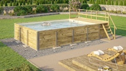Weka Massivholzpool 595 Gr. 2 - 45 mm - 636 x 400 cm Poolfolie: Mosaik sand