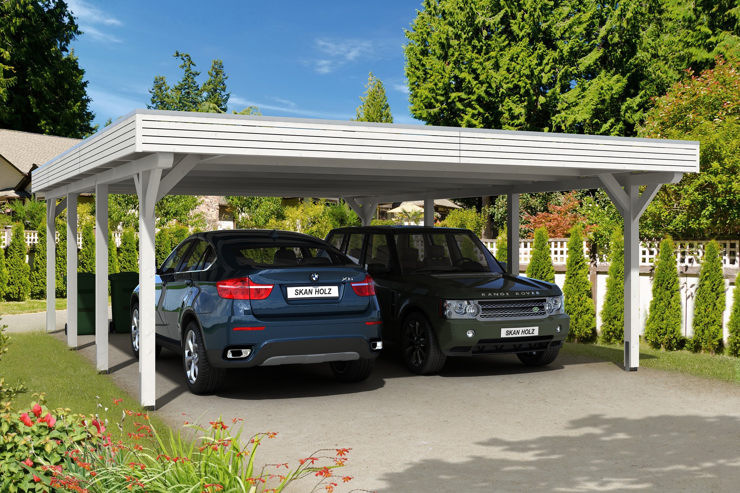 Skan Holz Spessart Doppelcarport ohne Abstellraum Gr.2 611x846cm weiss Holzcarport