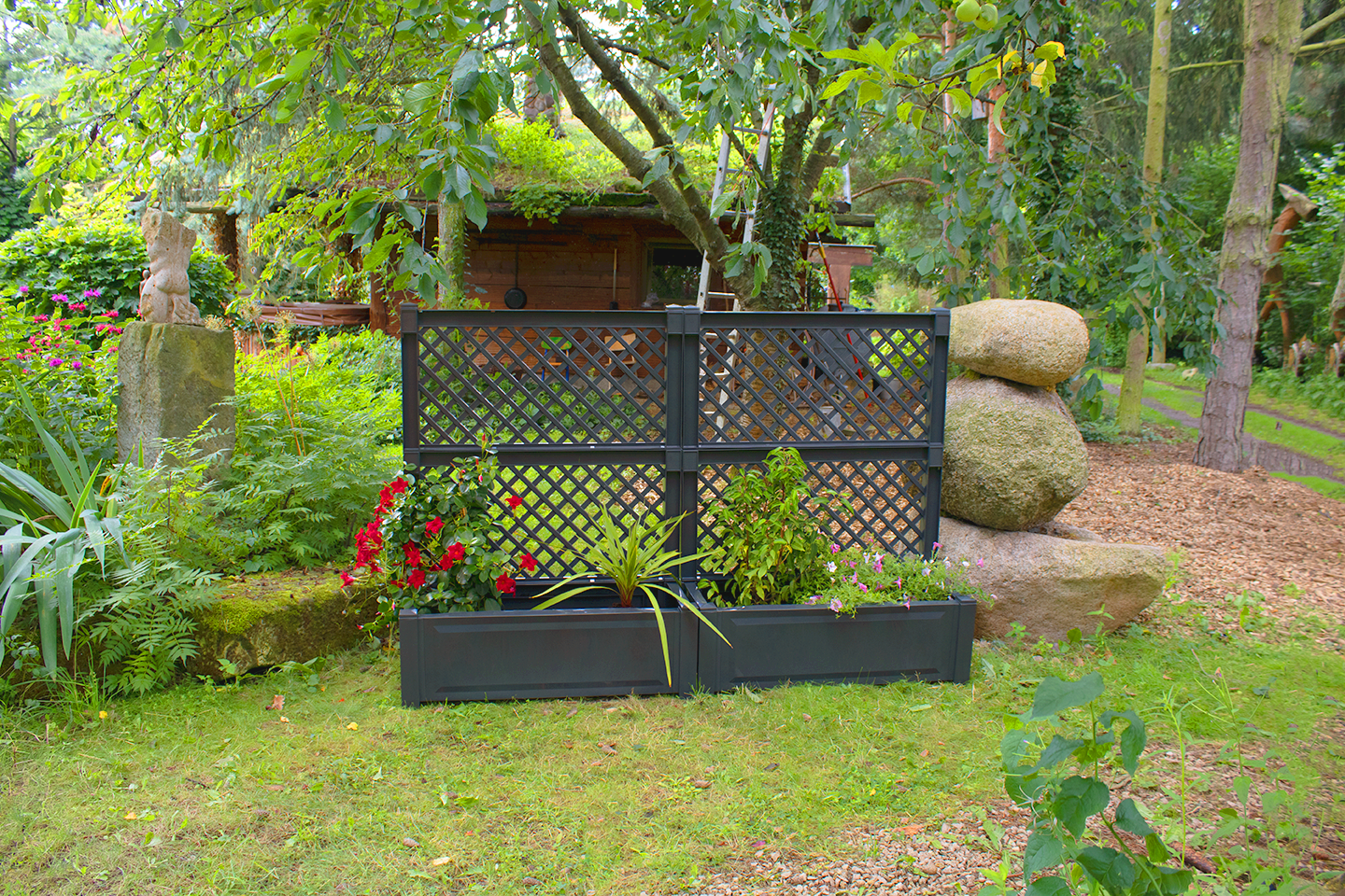 KHW Pflanzkasten groß mit Spalier 100 cm (2-tlg.) 2er Set anthrazit