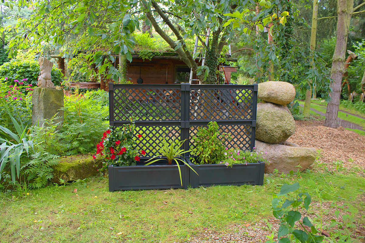 KHW Pflanzkasten groß mit Spalier 100 cm (2-tlg.) 2er Set anthrazit