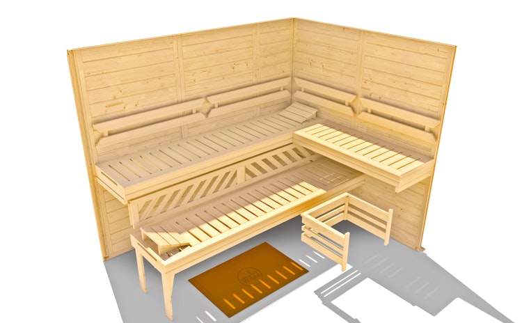 Weka Premium Massivholz-Elementsauna Kemi 4 mit Glastür - 45 mm