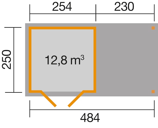 Weka Gartenhaus 321 B mit 230 cm Anbau - 19 mm