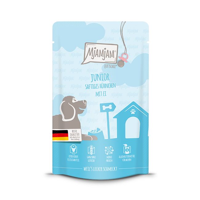 MjAMjAM – Mahlzeit für Welpen, mit saftigem Hühnchen und Ei